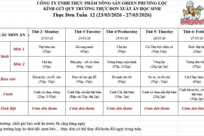 Thực đơn tuần 12 (23/03/2026 – 27/03/2026)