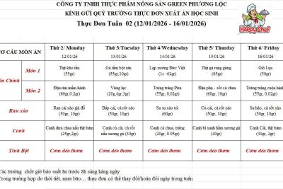 Thực đơn xuất ăn học sinh tuần 02- Trường Tiểu học Tam Thanh