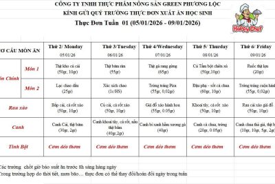 Thực đơn xuất ăn học sinh tuần 01 – Trường Tiểu học Tam Thanh