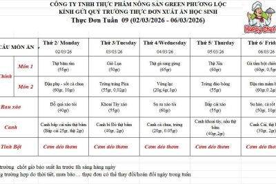 Thực đơn tuần 14 (Từ ngày 06/04/2026 đến 10/04/2026)