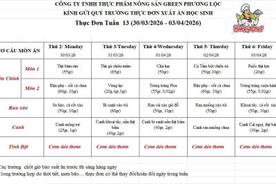 Thực đơn tuần 13 (30/03/2026 – 03/04/2026)